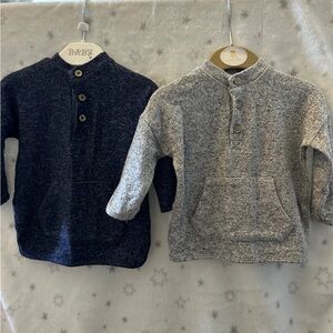 Cozy Kids' Button-Up Sweater Tops - Blue and Gray